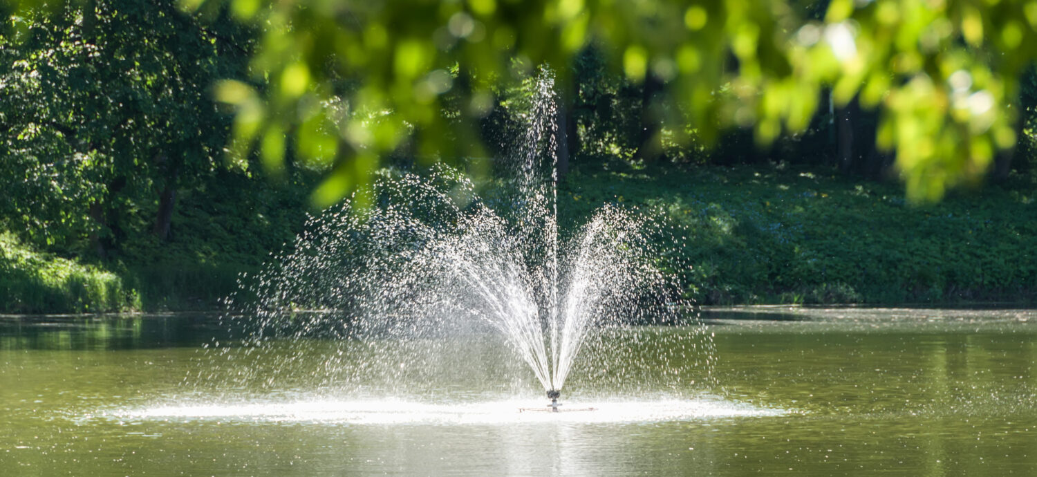 Fountain in the park on a blurred background foliage